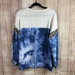 Vine & Love  Blue Tie-Dye Sweatshirt with Leopard Detail Photo 5