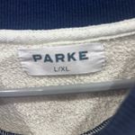 PARKE  Two Tone White and Denim Varsity Mockneck Sweatshirt L/XL Heritage Coastal Photo 3
