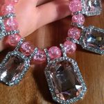 Simulated Pink Sapphire and Austrian Crystal Beaded Silvertone Necklace Photo 1