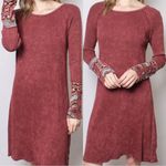 Hailey&Co Waffle Knit Washed Boho Burgundy Red Long Sleeve Mini Dress Size L Size L Photo 0