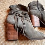 Jessica Simpson Sesley Gray Suede Leather Fringe Heeled Ankle Bootie SZ 10 Comfy Photo 4