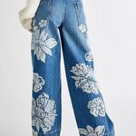Free People NWT  Blue Talia Trouser Floral Flare Denim Jeans 26 Photo 2