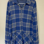 Soft Surroundings  Blue and Gray Plaid Quarter Zip Long Sleeve Sweater Photo 0