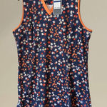 Callaway Navy Opti Dri Mini Floral Sleeveless Golf Tennis V Neck Dress X Large Orange Size XL Photo 0