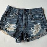 American Eagle Hi- rise festival Jean shorts distressed embroidered pockets 2 Photo 0
