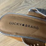 Lucky Brand Silver Leather Wedge Sandals 8W Open Toe Cutout Slide Heels Summer Photo 7