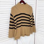 Old Navy  Slouchy Striped Mock Neck Bell Sleeve Sweater Tan Black Small Photo 7