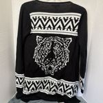 Material Girl Open Front Cardigan Black/White Aztec Tiger Women’s Size Small Black Photo 3