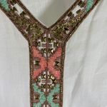 Love Sam  Beaded Embroidered Tunic Top Blouse Beige‎ Cotton Boho Women's L Photo 2