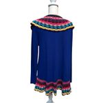 Double Zero  Blue Open-Front Cardigan Rainbow Crochet Trim Sweater Medium Photo 1