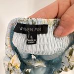 Y2K Woven Pin Women Floral Cutout Smocked Cinched Mini Dress Blue Large Coquette Photo 7