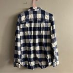 Women’s L.L.Bean Navy and White Plaid Cozy Flannel Blue Checkered Shirt Large Photo 2