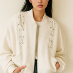 EXPRESS  Ivory Bomber Jacket with Lace Up Detail Photo 0