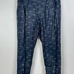 Free People Linen Blend Metallic Navy Ikat Pattern Pants Size Small Photo 0