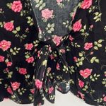 LA Hearts  Black Floral Top Open Front w/Tie Size Medium Photo 2