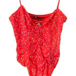 ZARA NWT  Star satin Effect Lace Up Bodysuit Size small Red & White‎ C3 Photo 0