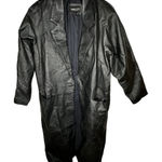 Vintage Margo's Black‎ Leather Trench Coat Black Size M Photo 0