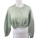 ZARA Women's Green Fleece Long Sleeve Crew Neck Cropped Sweatshirt Top Size L Photo 0