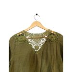 Olive Green Boho Lace Crochet Peasant Blouse Tunic Top Women’s Size Medium Photo 5