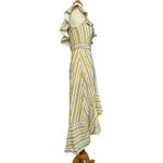 Lulus  High Tide Yellow White Striped One Ruffled Shoulder Midi Wrap Sundress XS Photo 10