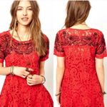 Free People  Cherry Red Women's Dreamer Lace Short Casual Dress Size S $128 Photo 1