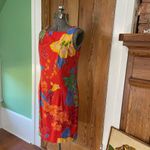 Vntg 90s K.C. Spencer New York Square Neck Bold Tropical Floral Sun Dres Sz S Red Photo 3