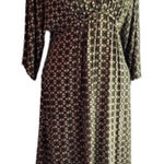 Studio M olive green geometric print kimono sleeve dress with deep V neck Size S Photo 0