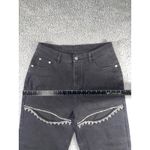 Crystal Slit Cutout Jeans Women Large 29x26 High‎ Rise Straight Leg Black Denim Size 29 Photo 4