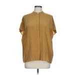 NWT LilySilk Stand Collar Cap Sleeve Blouse in Gold Silk Button Photo 5