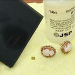 Vintage Signed 14K Gold Dainty Victorian Lady Cameo Tiny Stud Earrings 2g. Orange Photo 12