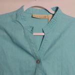 Jane Ashley  Blue Linen Button Front Top 3/4 Sleeves Casual Size Small Photo 2