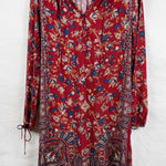 Chelsea & Theodore Women's S Red Boho Floral Paisley Long Sleeve Dress Size 4 Photo 0
