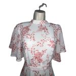 SheIn WHITE PINK FLORAL MIDI HIGH NECK OPEN TIE BACK WAIST TIE SHORT SLEEVES XS Photo 1