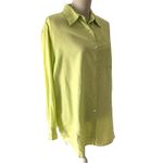 Sag Harbor  Oversized Linen Button Down Shirt M Spring Green Chartreuse Photo 4