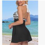 NEW Chic colorblock Striped Halter one piece swim dress with built in bottoms 2X Black Size 18 Photo 2