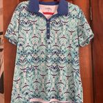 Coral Bay  1/4 Button Polo Golf Button Shirt Women’s Large Aqua Blue Print Top Photo 0