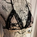 Leg Avenue Vintage y2k Gothic Harness Lace Cage Bra Top Stretchy Soft-Cup Punk Whimsygoth Coquette Balconette Black Pink Sz S Photo 1