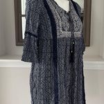 Artesia Boho Dress Casual Mini with Neck Ties Tassels Navy Cream Size S Photo 1