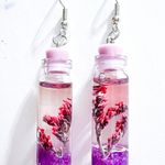 Pink Pressed Flower Glass Dangle Earrings Photo 0