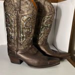 Frye Daisy Duke Western Brown & Gold Leather Boots W/Rhinestones Studs S 10-EUC Photo 0