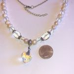 Silver Tone Genuine Pearls & Clear AB Beaded Boho Heart Pendant Necklace Photo 6