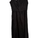o.p.t Marina 100% Linen Minimalist Lace Trim Elegant Black Tea Length Dress 6 Size M Photo 1