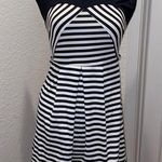 Papaya  Black & White Striped Fit & Flare Sleeveless Boat Neck Dress Sz M Photo 0