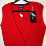 NWT 100% Shetland Wool Red Cable Knit Sweater Vest Sz Large Preppy Academia Photo 5