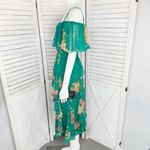Lulus Romantic Love Floral Chiffon Ruffle Cold Shoulder Midi Dress Green XS Photo 2