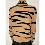 Berek Tiger Striped Embroidered Cardigan Knit Sweater size M Tan/Black Vintage Tan Size M Photo 3