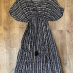 World Market Black White Boho Maxi Dress Kimono Sleeve Tassel Tie S/M Photo 0