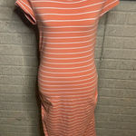 Isabel Maternity Coral White Striped Short Sleeve Midi Dress Size Medium Photo 0