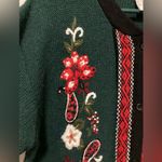 Koret Green Ugly Christmas Embroidered Floral Button Down Cardigan Sweater Size L Photo 5
