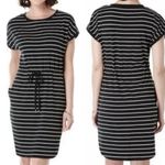 Rafaella  Tee Shirt Dress Drawstring Pockets Black White Stripe Women’s Large Photo 11